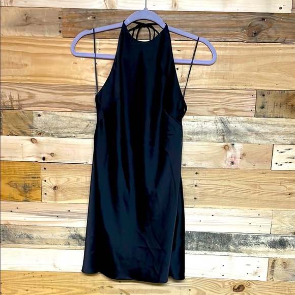 Urban Outfitters size SP Elegant Black Buttery Satin Backless Halter Mini Dress - Picture 1 of 9